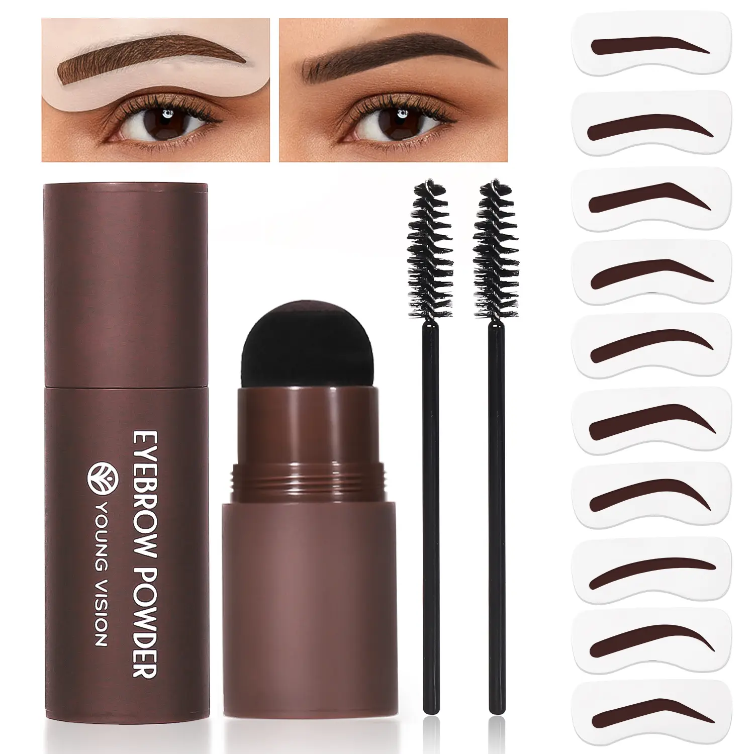 Ibcccndc Eyebrow Stamp Powder Kit with Plant Extract for a Natural Look, Easy Blend Contouring Makeup with Pencil for All Skin Types, Cosmetic, Normal, Powder + Pencil