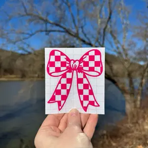 Coquette Bow Decal Checkered Bow Racing Girly Decal for Cars Tumblers Laptops Water Bottles Notebooks Waterproof Durable Permanent Vinyl
