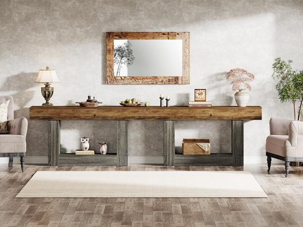 Tribesigns 63" Console Table, Farmhouse 2-Tier Entryway Table, Narrow Long Wood Sofa Table for Living Room, Hallway, Foyer