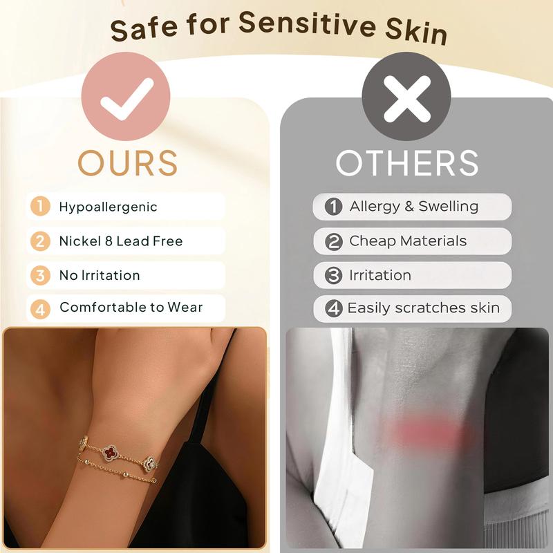 Turandoss Four Leaf Clover Bracelet for Women – 14K Gold Plated Adjustable Lucky Bracelet Jewelry Gift