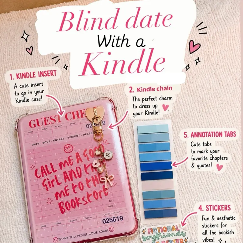Blind Date Kindle Accessory Bundle - Includes Chain, Insert, Tabs, and Stickers