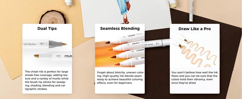 Ohuhu Alcohol Markers Skin Tone Brush Tip -Skin Color Art Marker Set for Artist Adults Coloring Illustration -36 Portrait Colors - Refillable Ink - Brush & Chisel Dual Tips- Honolulu of Ohuhu Markers