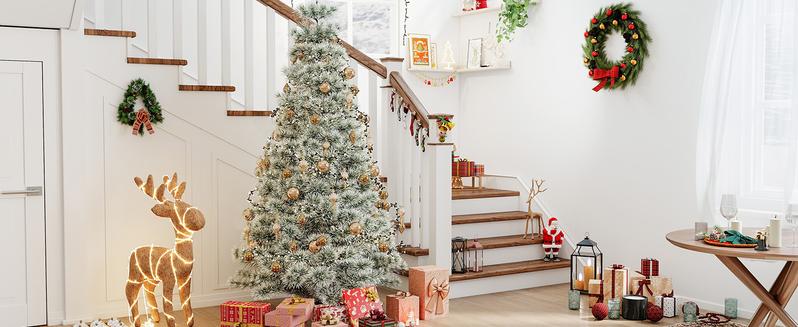 Sweet Furniture Plus Pre-lit Artificial Christmas Tree, Realistic Shape Color, Perfect Home Office Garden Decoration, Fits Indoors Outdoors Sturdy Metal Base