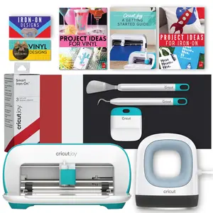Cricut Joy Machine with Mini Heat Press Blue Tool Kit and Iron on Sampler Bundle