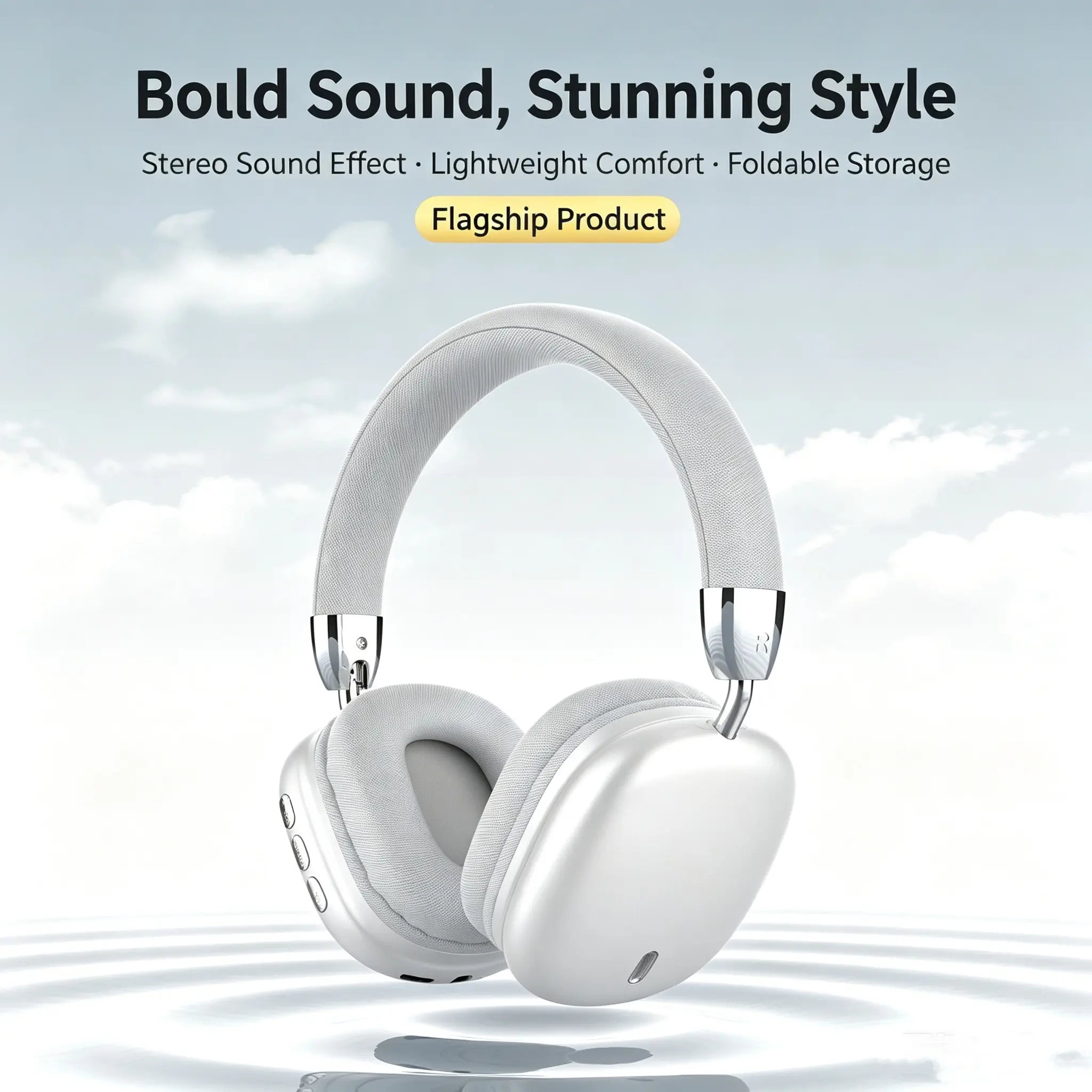 Silver Over-Ear Wireless Bluetooth Headphones, Foldable Lightweight Headset with Hi-Fi Stereo Sound,Up to 8H Playtime, Built-in Mic for iOS,Android,PC & Tablet