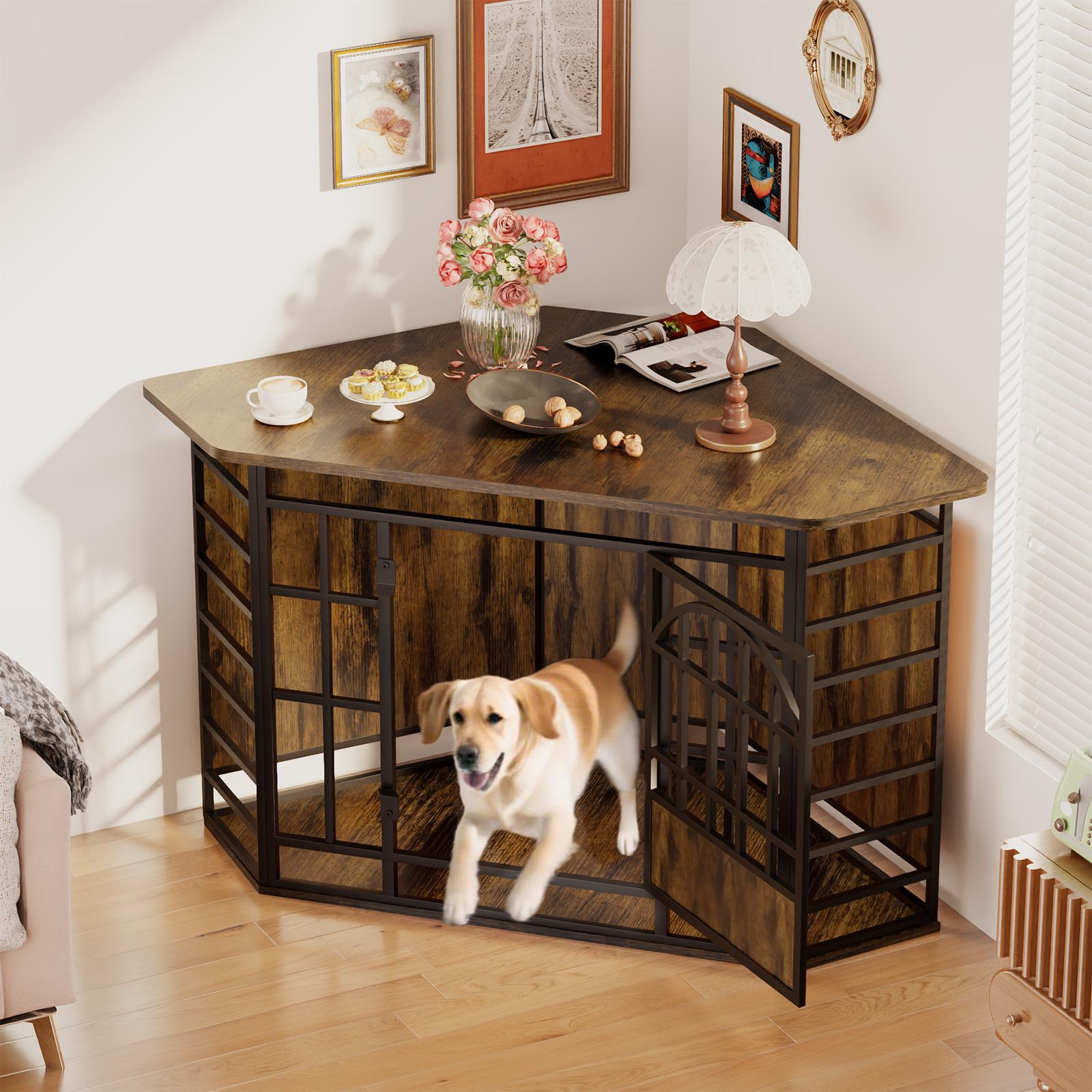 【SpringGlowUp】COZPAW Large Dog Crate Furniture, 48/52/71/78/86Inch Wooden Dog Kennel for XLarge Dogs, Heavy Duty Dogs Furniture Indoor Wire Dog Cage with Caster Wheels, Decorative Pet House End Table, Brown