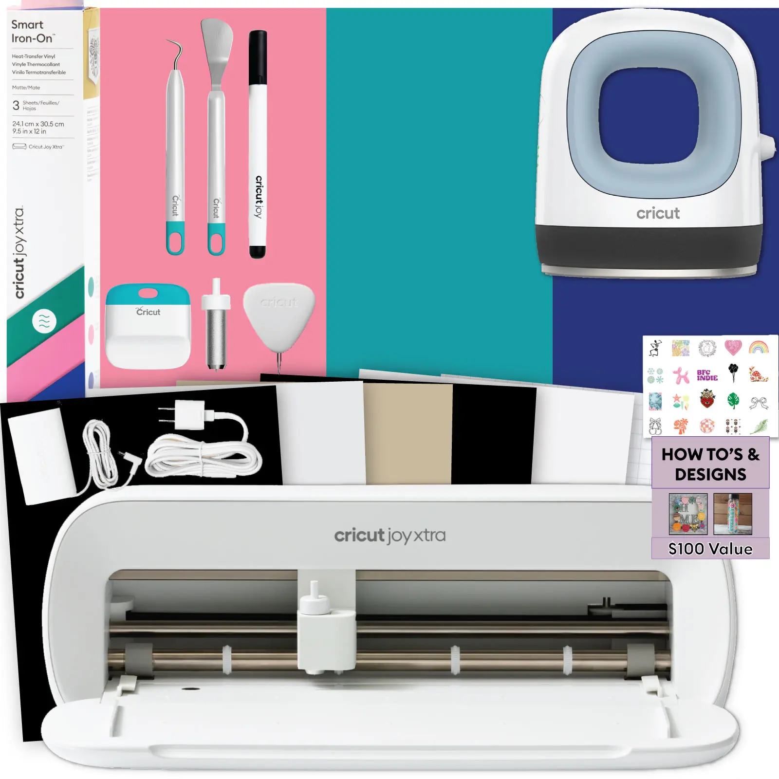 Cricut Joy Xtra Cutting Machine T-Shirt Making Bundle with Mini EasyPress Heat Press - Includes Smart Iron-On Materials, Tools & Heat Transfer Vinyl Design Guides