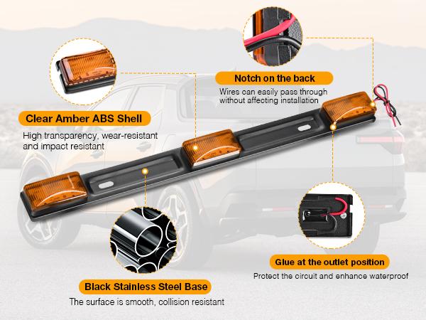 Nilight 9 LED Marker Tail Trailer Light Bar 14.2Inch 2 PCS Amber Clearance Identification Running Marker ID Rear Stainless Steel Bracket for 12V Pickup Truck Trailer RV Boat