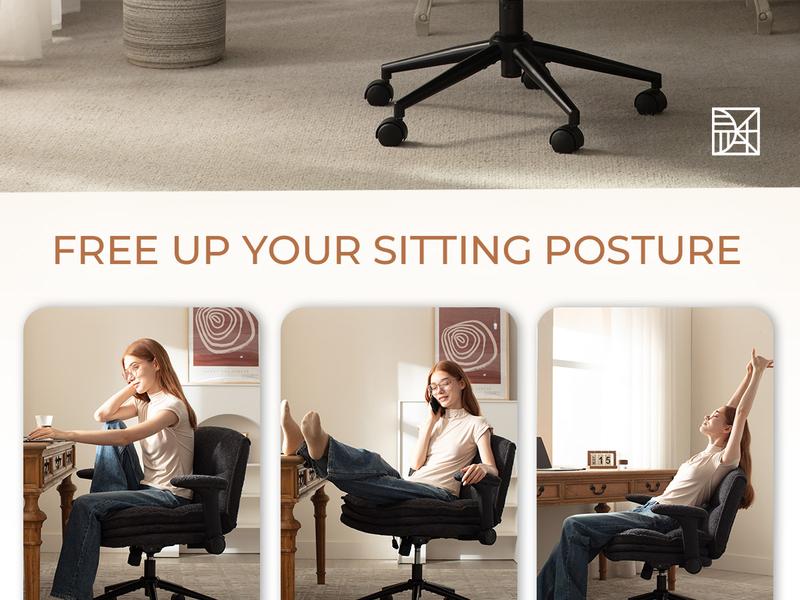 Dowinx Criss Cross Chair with Adjustable Arms and Wheels, Comfort Ergonomic Cross Legged Office Desk Armchair with 3 Layer Cushions, Wide Seat Vanity Chair for Home Office, Living Room, Bedroom