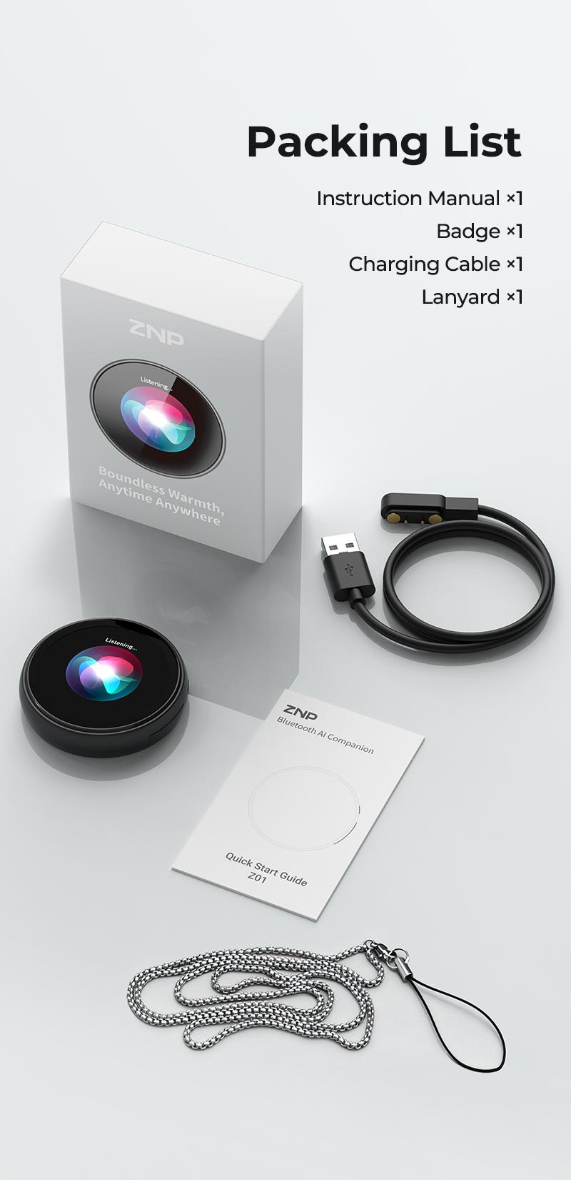 ZNP AI-Badge for Conversational Chat EmotionalCompanionship & Portability Ideal for Social Interaction and Travel Gadget with 60 Languages Instant Translation