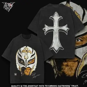 Rey Mysterio Acid Washed T-Shirt Sweatshirt Hoodie – Wrestling WWE Champion 90s Vintage Graphic Tee Double Printed , Video Night Fight Clothing, Oversized Premium Heavy Cotton Unisex Streetwear Gift For Game Fans Lover