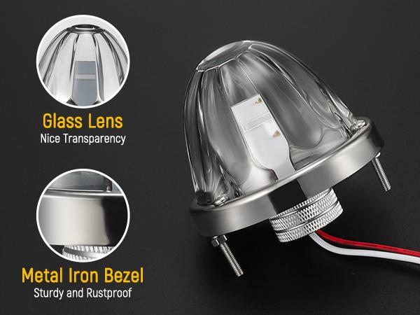 Partsam Glass Watermelon Lights with Bezel Replacement for Kenworth Peterbilt Freightliner Trucks