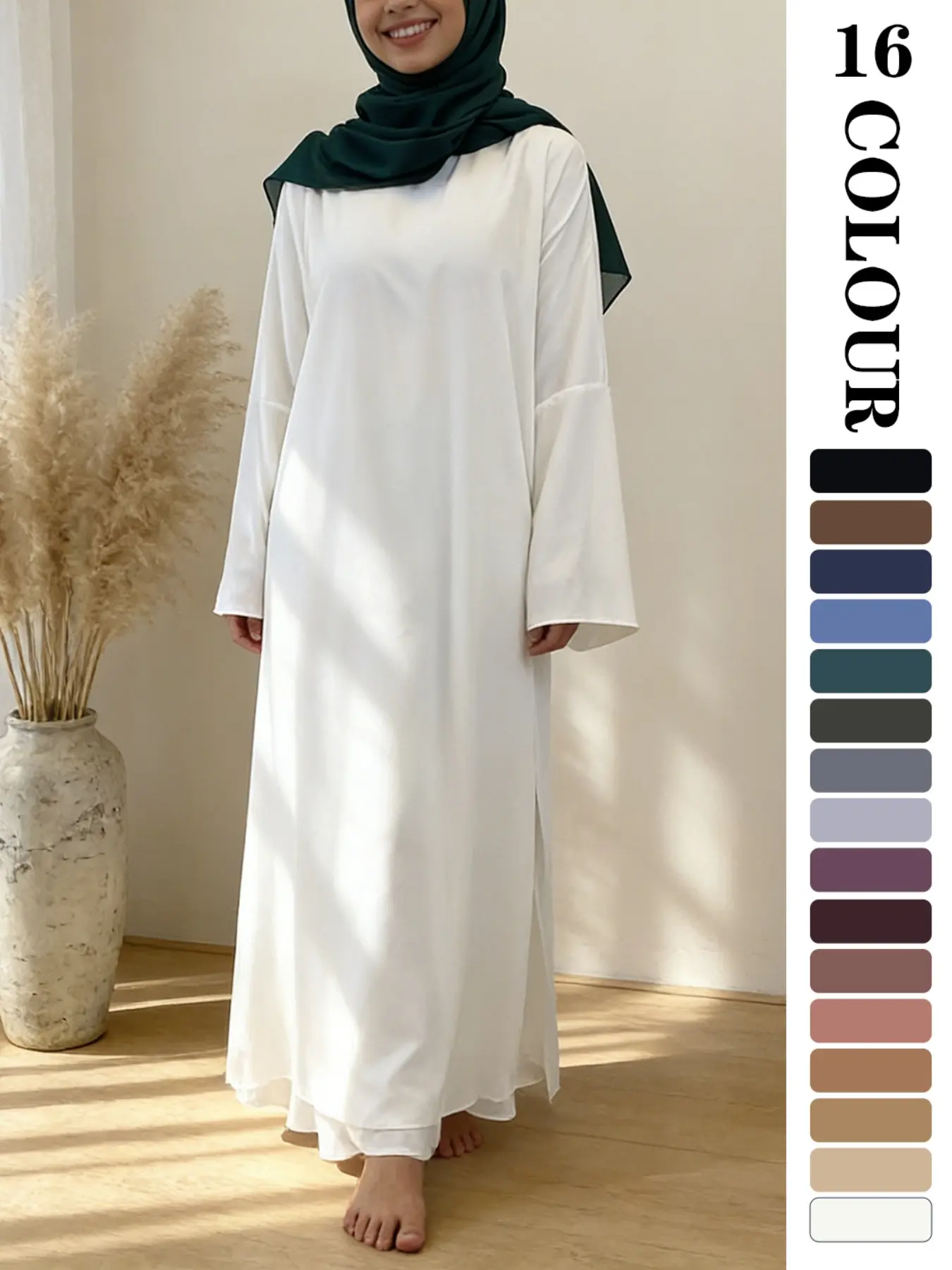 Muslim Sleepwear Nida Fabric, Modesty Muslim Clothing, Modest Islamic Clothing, Modest Muslim Outfits, Modest Clothes, Modest Style, 16 colour Available in 5 Sizes,  Breathable Loose Fit, Side Slit Design, Casual Long Robe, Not Included   inner and Hijab