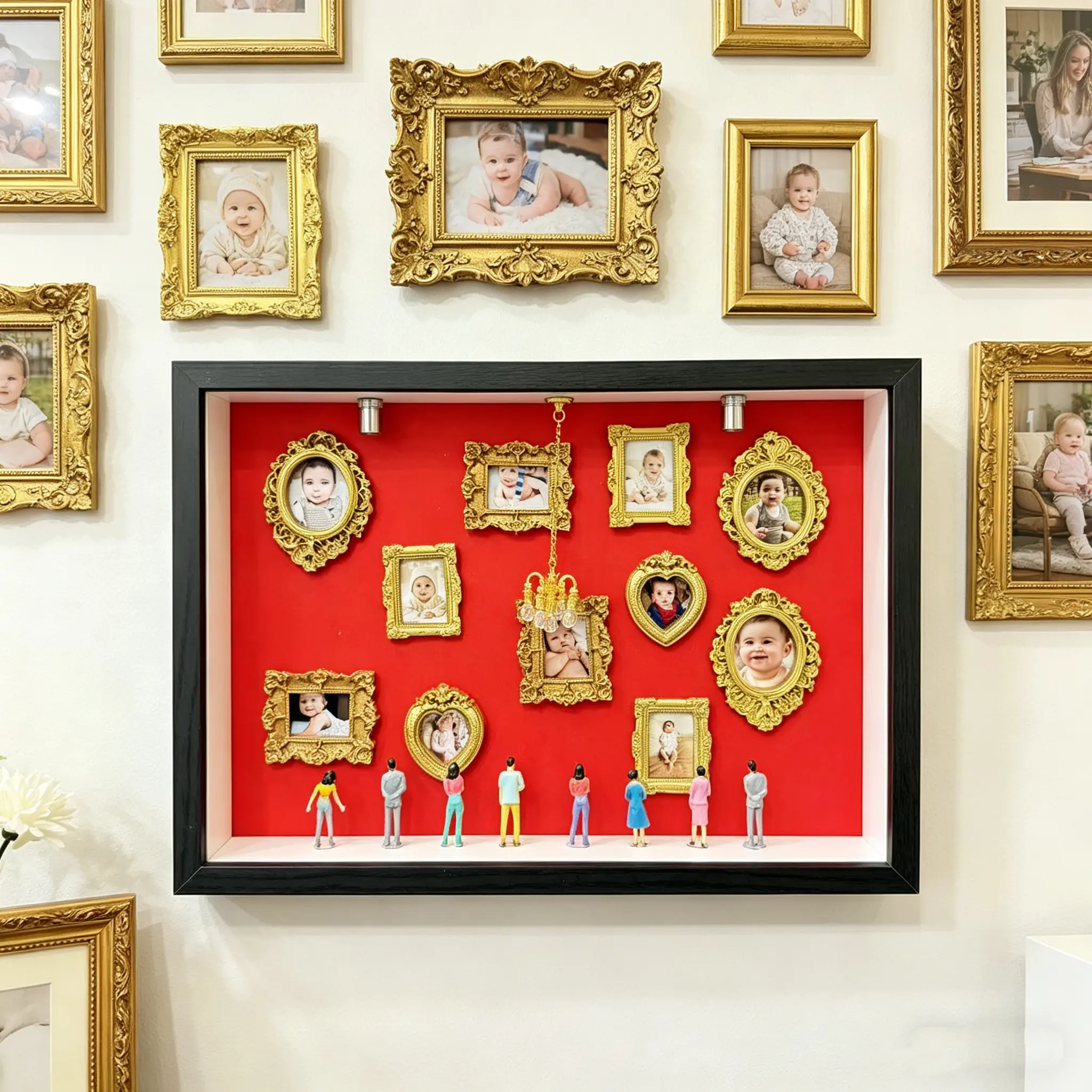 DIY Mini Museum Photo Shadow Box Frame - Sturdy Wood Rectangular Wooden Framed Set with 11+8 Figurines, Room Decor, Father’s Day Gift for Dad, Memory Display Wall Decor, Wall Decor Gift