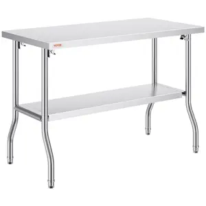 VEVOR Folding Commercial Prep Table, 48 x 24 Inch Commercial Worktable Workstation with Undershelf, Heavy-duty Stainless Steel Folding Table with 300 lbs Load, for Home Kitchen Restaurant Garage