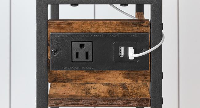 HOOBRO End Table with Charging Station, (Set of 2) Narrow Side Table with Fabric Drawers, Slim Nightstand with Storage, Thin Bedside Table, Compact Sofa Table for Living Room, Bedroom, Small Spaces, Rustic Brown and Black