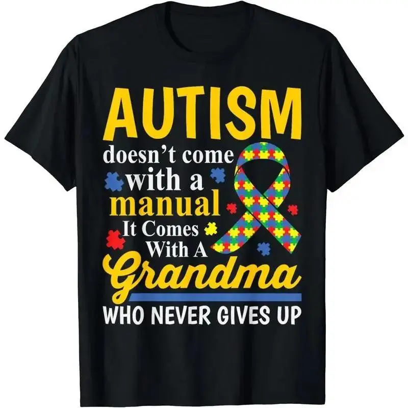 Autism Mom Doesn't Come With A Manual Women Autism Awareness T-Shirt Unisex Heavy Cotton Casual Comfortable Tee Everyday Crewneck Oversized