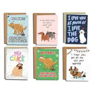 Mixed Year-Round Set for Dog Lovers - 6 Unique Designs for Dog Lovers - Sleazy Greetings 5 x 7 Inch Cards with Matching Kraft Envelopes - Made in USA