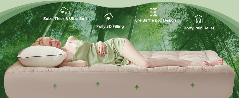 【BEDLORE】Bamboo Mattress Topper, Thick Pillow Top Mattress Pad with Stretchable Deep Pockets (Fits 6–18 Inch Mattresses), Soft & Breathable, Ideal for Bedroom & Home Use
