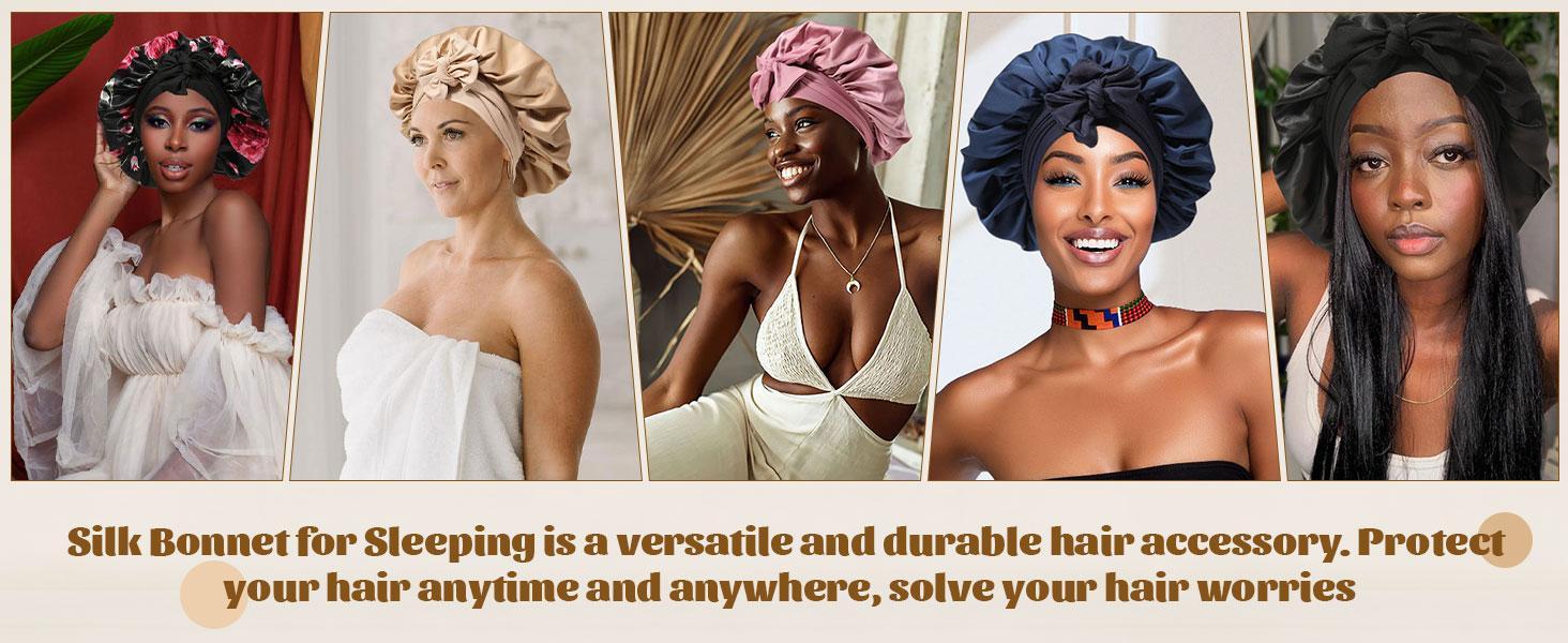 Satin Bonnet Bonnet for Sleeping Sleep Cap Double Layer Hair Bonnet with Elastic Tie Band for Curly Hair Night Cap