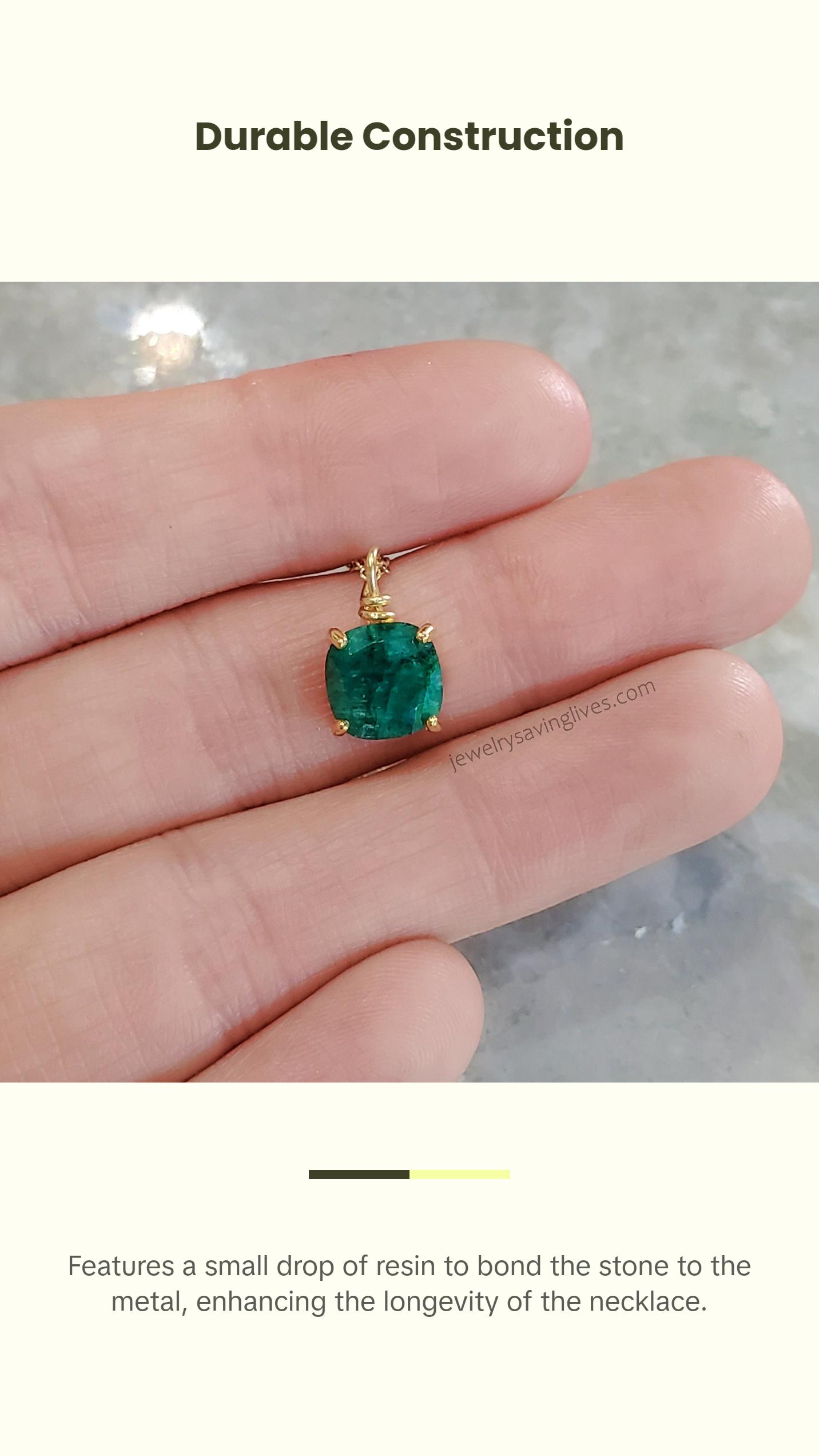 The Ashlynn Natural Emerald Necklace - 8mm, 16" Length, Handmade in USA