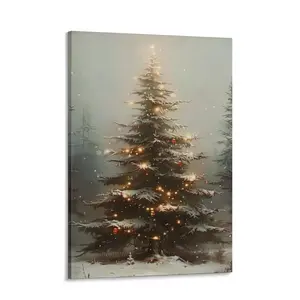 Vintage Christmas Tree Poster, Christmas Decoration, Forest Wall Art Decor, Rustic Winter Holidays Wall Decor