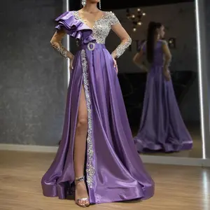 2025 Spring Women's Evening Dress Female Satin Sprinkled Gold Purple Sequined Dress