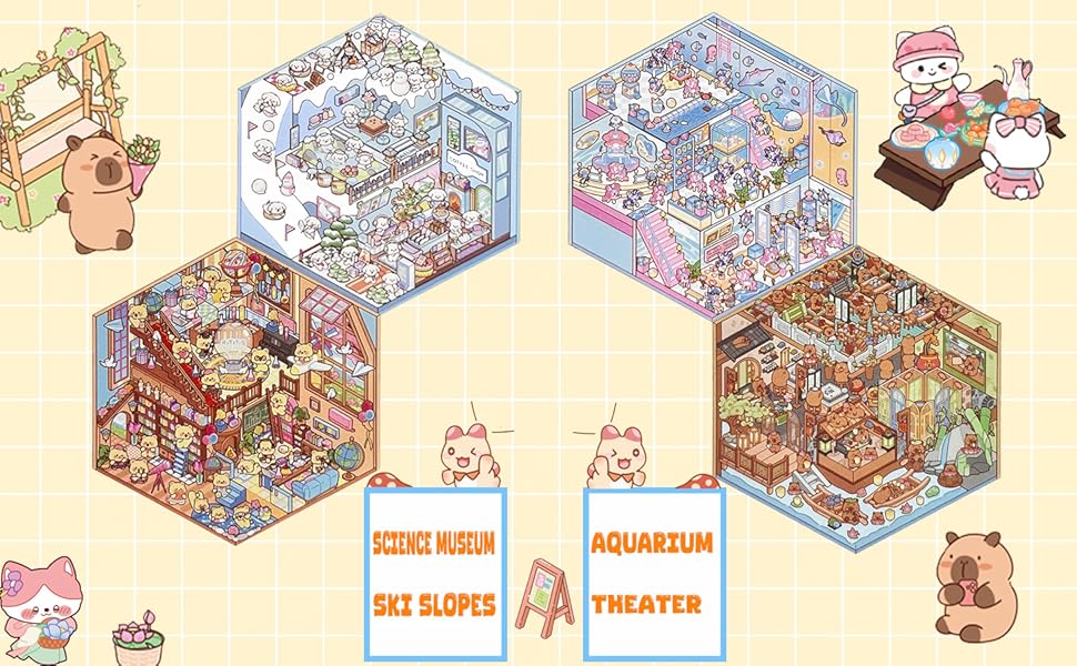 Miniature Scene Dly Sticker Book, 20 Sets DIY 3D Sticker Scene Sticker, Cute Cartoon Creative Sticker,  Make Your Own House Sticker for Scrapbooking & Journal Making
