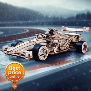 ROKR Formula Racing Car 3D Wooden Puzzle Model Kit – DIY Mechanical Build Toy 1:18 Scale with Moving Gears & Wind-Up Engine, STEM Hobby for Adults & Teens, Desk Display Collectible Gift
