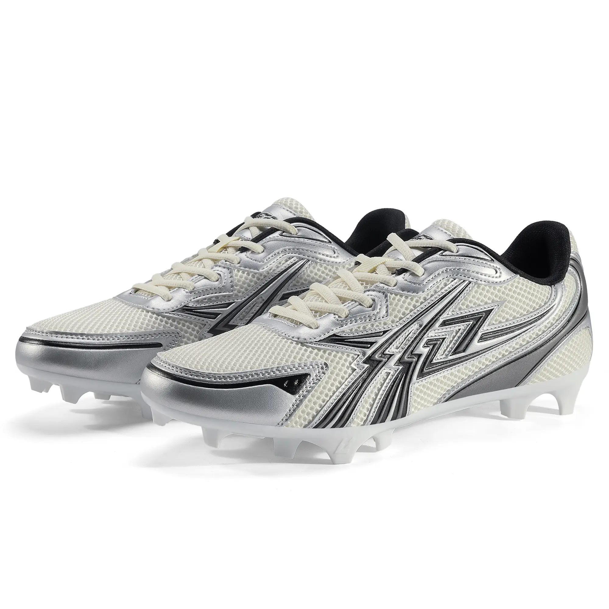 ENZO RUNNERZ Men's Silver Low-Top Lace-Up Football Cleats, Anti-Slip Athletic Shoes for Turf & Grass Training
