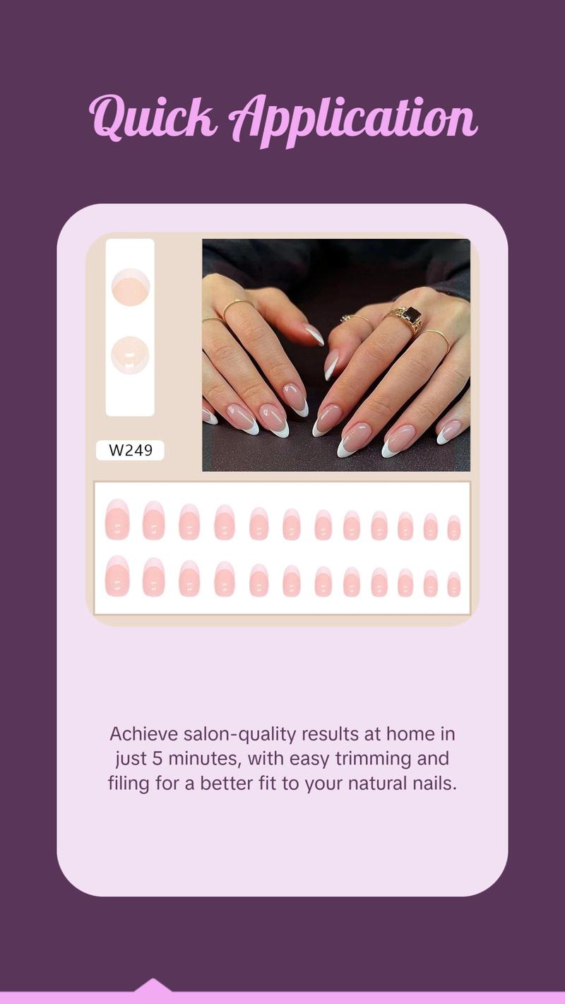 White French Tip Press on Nails - Short Oval Fake Nails for Daily Wear - Simple Glue on Light Pink Full Cover False Almond Acrylic Stick on Nails for Women - 24 Pcs