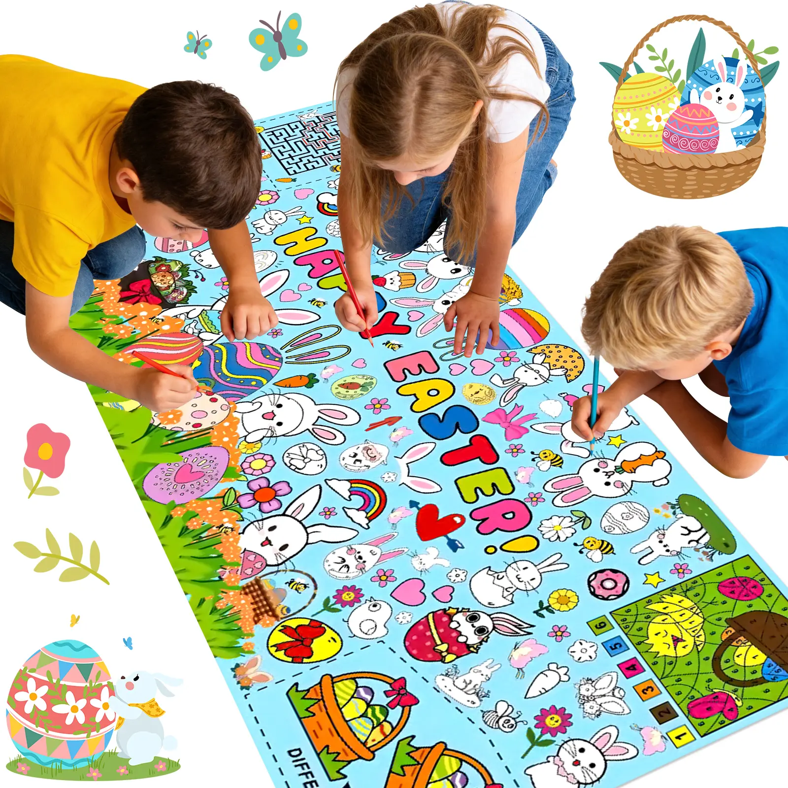 Easter Coloring Poster, Large Coloring Activity Paper 72” x 31” Jumbo Size Versatile Paper DIY Painting Drawing Banner/Tablecloth for School, Spring Theme Parties, Wall Decor #sohochic#sohochic
