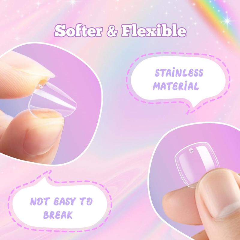 Short Kids Clear False Nails - 240Pcs Press on Nails for Little Girls Full Cover Children Fake Nails Fingernail Decoration 10 Sizes Soft Gel Nail Tips for Kids