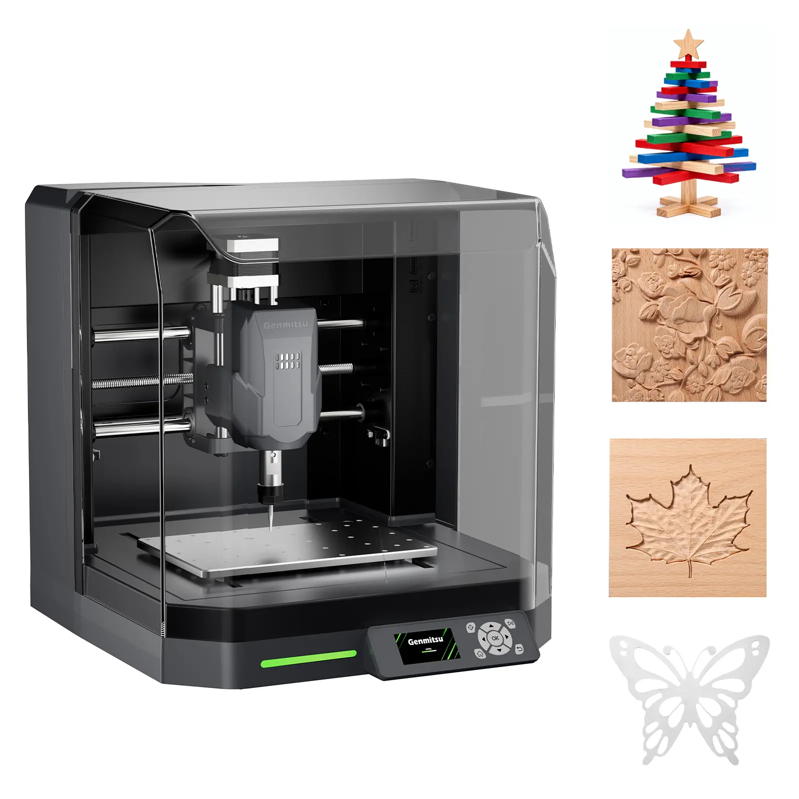 Genmitsu Cubiko CNC Router Machine with Enclosure, PCB Milling Machine, Smart Desktop CNC with Auto Z-Probing, WiFi & APP Support, Laser Printer Capabilities, Ideal for Drawing, Woodworking, Laser Printers, App Supported