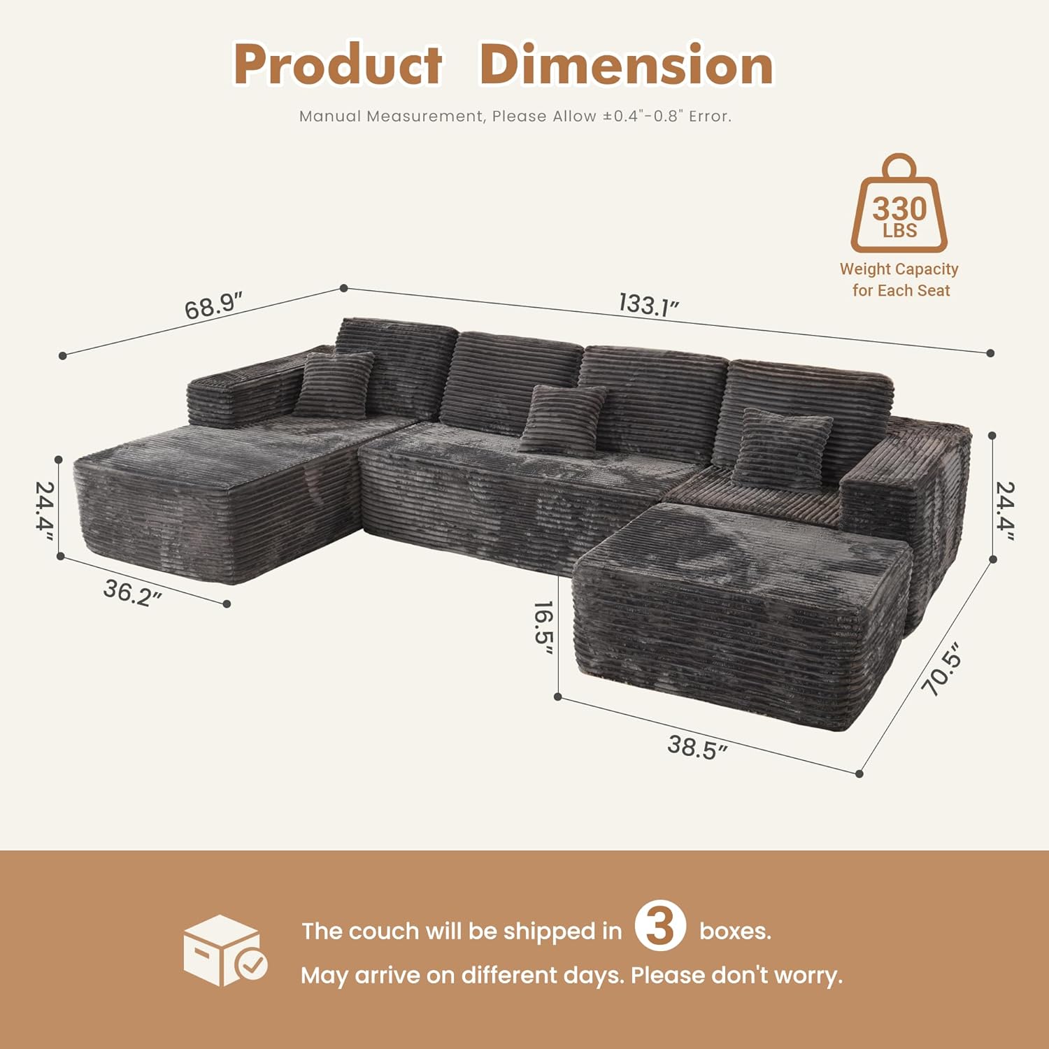 133" U Shape Cloud Couch Plus Sectional Sofa with Chaise Modern Modular Sofa with 7 Soft Pillows & Lounge Chairs Boneless Upholstered Couches for Living Room Bedroom Plush Corduroy Fabric U-Shaped Bed 133" U Shape Cloud Couch Plus Sectional Sofa with Chaise Modern Modular Sofa with 7 Soft Pillows & Lounge Chairs Boneless Upholstered Couches for Living Room Bedroom Plush Corduroy Fabric U-Shaped Bed