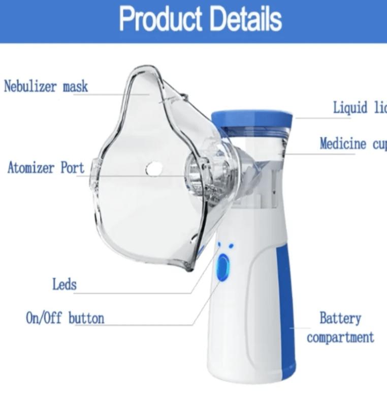 1 PCS USB  Portable Handheld Nebulizer with 200 mAh Lithium Battery Compact Mesh Design for Breathing Support White Stainless Steel Gift for Mom and Kid