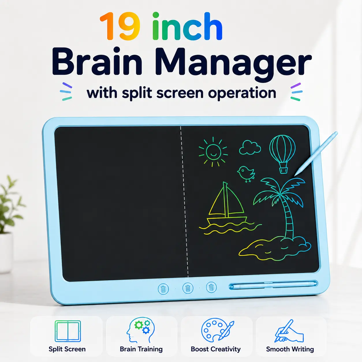 19 Inch LCD Writing Tablet for Kids, Large Reusable Drawing & Doodle Board for Home, Classroom & Travel, Erasable Screen with 2 Batteries, Educational Learning Toy Gift, Lcd Handwriting Board, Portable Drawing Board