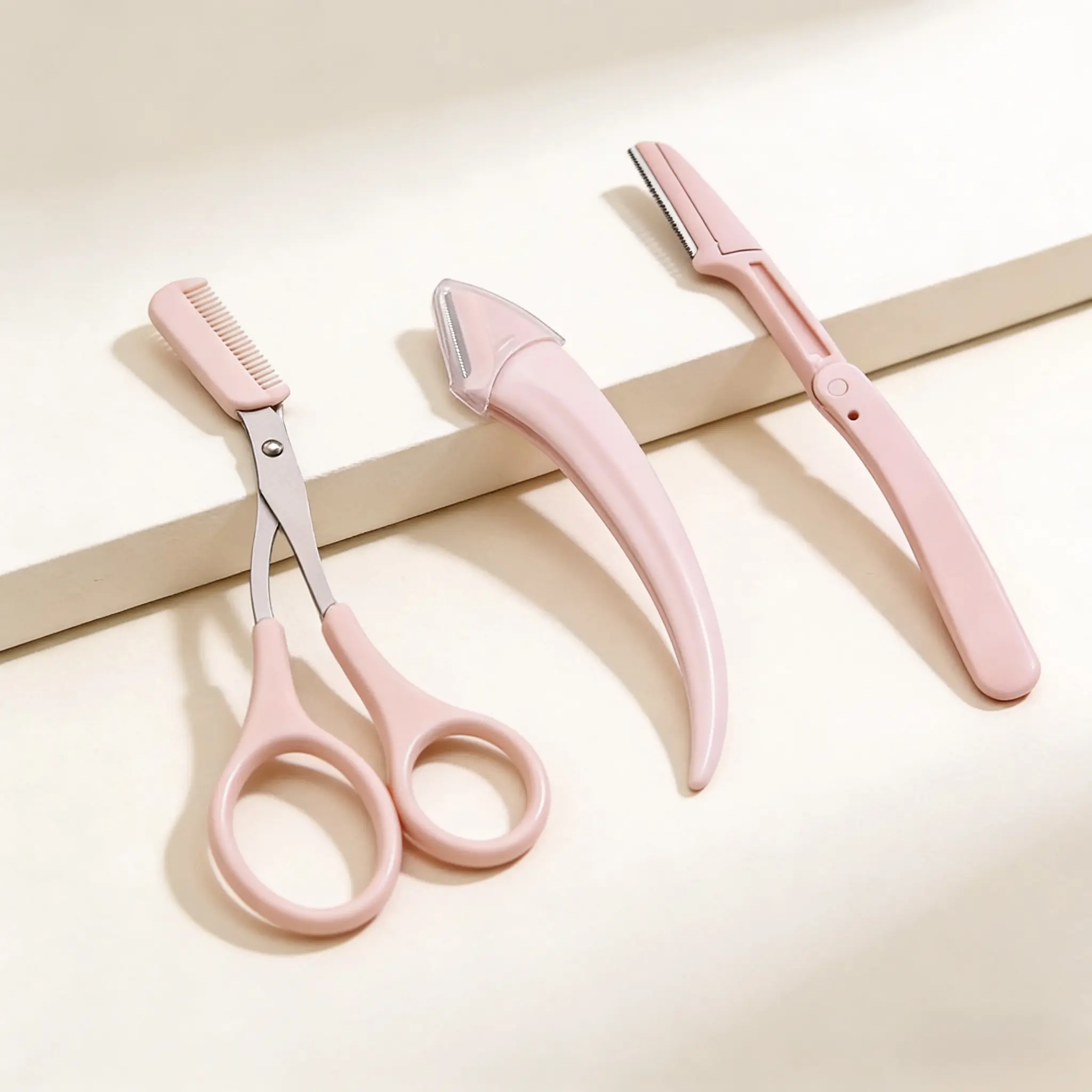 3-in-1 Eyebrow Grooming Kit: Stainless Steel Trimming Scissors with Comb & Safety Razor Set, Ambidextrous Hypoallergenic Shaping Tool with Safety Cover for Women & Men, Facial Hair Removal Makeup Accessories