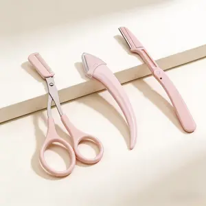 3-in-1 Eyebrow Grooming Kit: Stainless Steel Trimming Scissors with Comb & Safety Razor Set, Ambidextrous Hypoallergenic Shaping Tool with Safety Cover for Women & Men, Facial Hair Removal Makeup Accessories