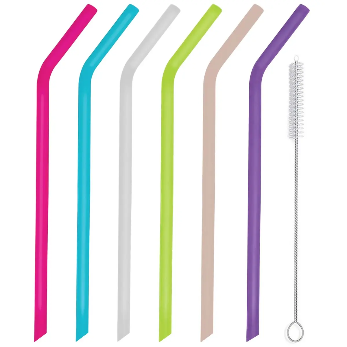 6-Pack Reusable Silicone Straws for Boba, Smoothies, Bubble Tea, Customizable Length, Colorful for Thick Drinks, 1 Brush Easy Cleaning