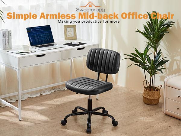 Height Adjustable 360° Swivel Computer Chair, Armless Office Chair, Home Office Low Back Dresser Lumbar Support, Armless, Suitable for Narrow Spaces Height Adjustable 360° Swivel Computer Chair, Armless Office Chair, Home Office Low Back Dresser Lumbar Support, Armless, Suitable for Narrow Spaces