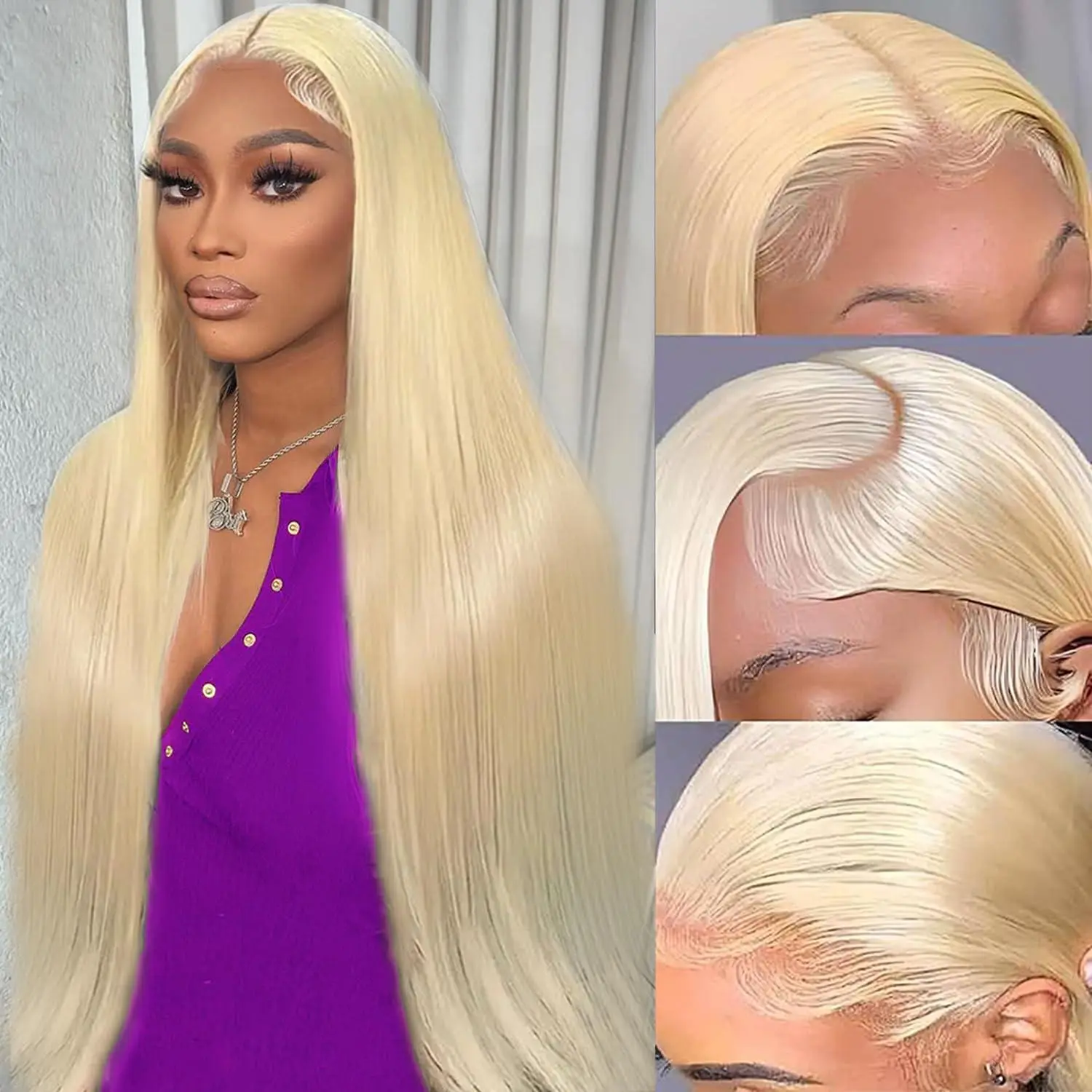 613 StraightHoney Blonde Lace Frontal Wig 13x6 HD Transparent Lace 28 Inch 150 Density Human Hair Pre Plucked Baby Hair Lace Wigs For Black Teen Girls Daily School Look Glueless