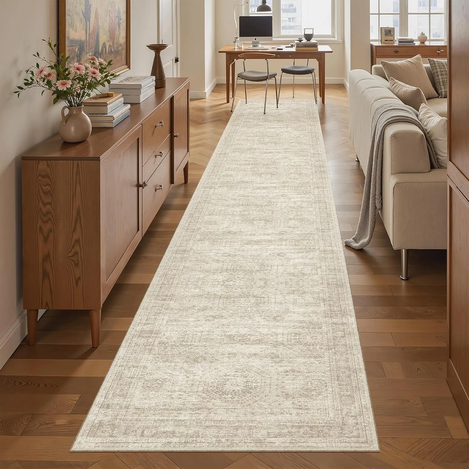 Art&Tuft Low-Pile Soft Runner Rug - Washable, Non-Slip, Vintage-Designed for Hallway, Kitchen | House, Kitchen, Entryway & Aesthetic Home Decor, House Decor, Entrance Rug, Low Pile Rugs