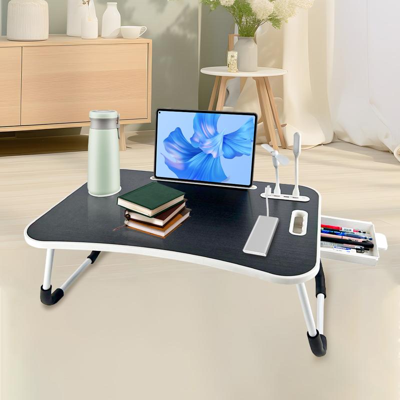 Portable Foldable Laptop Bed Desk with 4 USB Ports Storage Drawer Cup Holder Lap Desk for Bed Couch Outdoor Working Reading Ergonomic Design Multifunctional Features