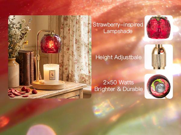 Strawberry Candle Warmer Lamp, with 2 Bulbs, Height Adjustable with Timer, Unique Glass Strawberry Design For Home & Bedroom Decor, Ideal Gift for Birthday/Mother's Day, Girl's Gift, Valentine's Day Gift