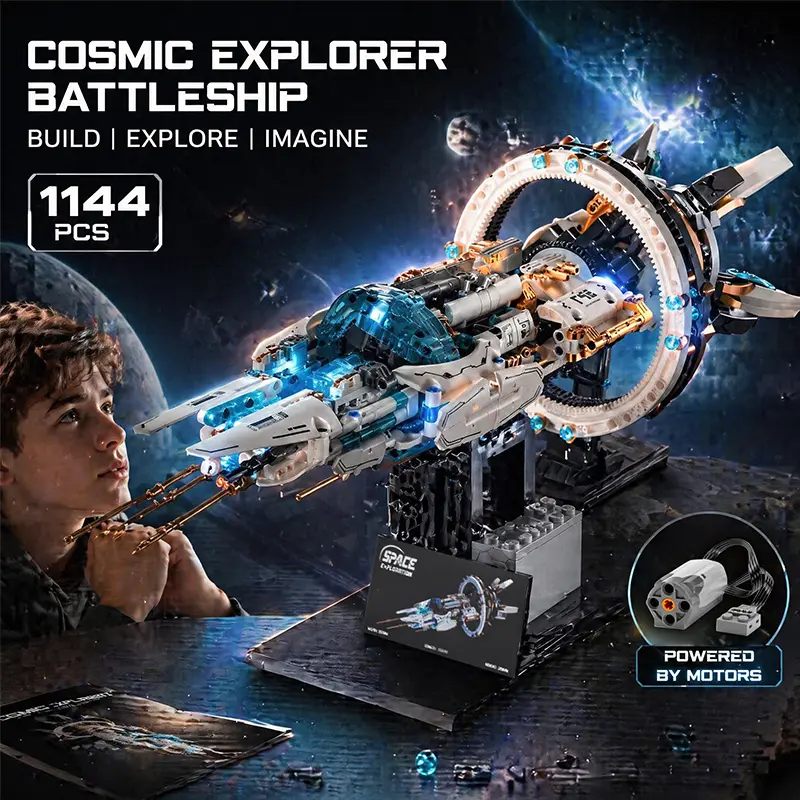 Cosmic Explorer Spaceship Battleship Building Block Model, Creative Educational Assembly Toy, Stimulate Imagination & Creativity, Ideal Birthday Gift, STEM Science Learning Toy for Kids
