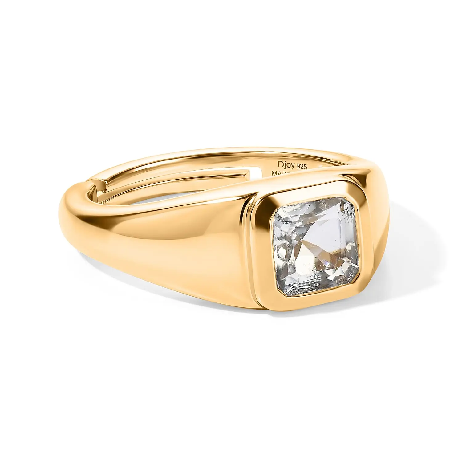 D'Joy Signet Ring 18k Gold Plated Sterling Silver White Topaz