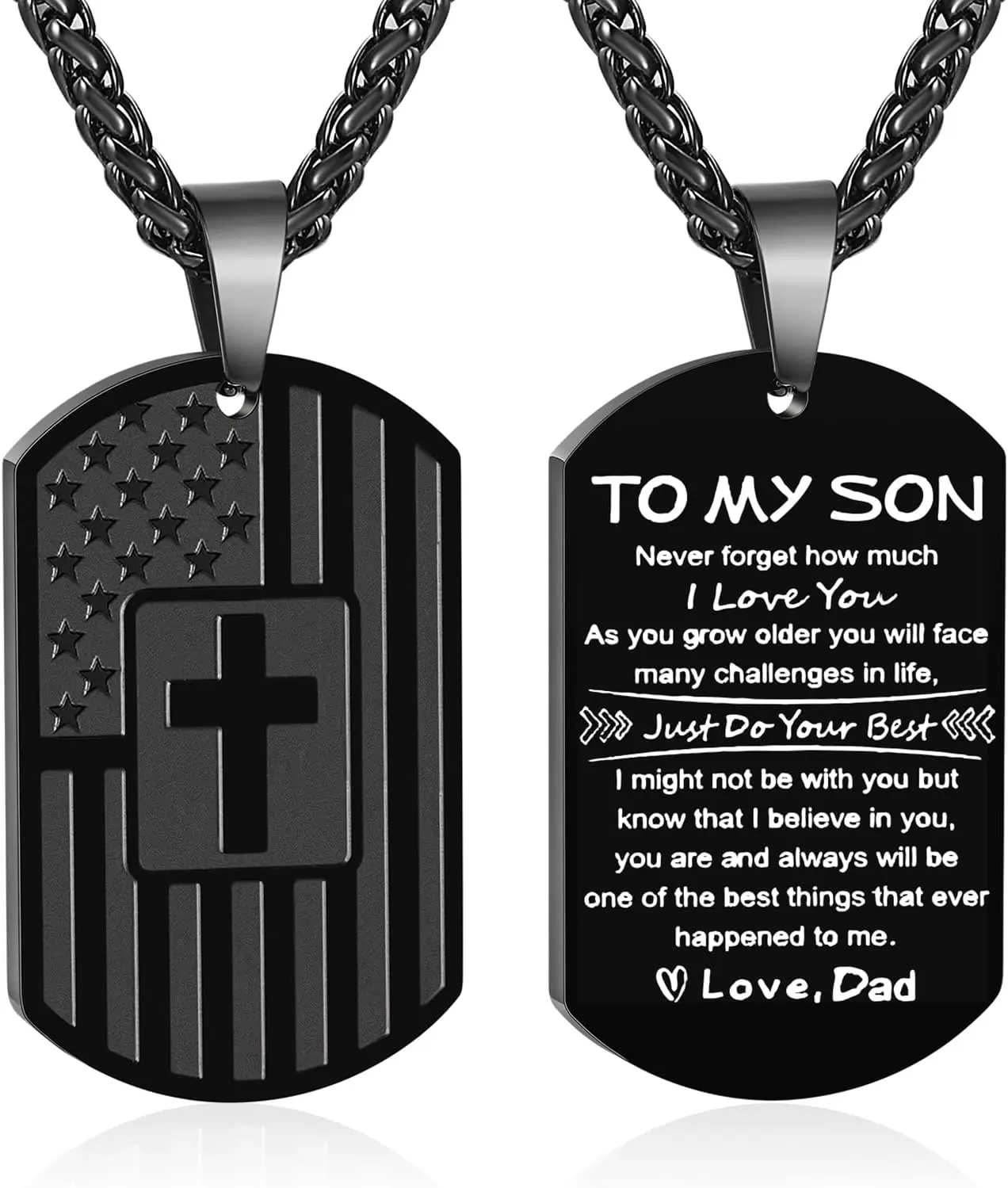 To My Son Dad Brother Husband Grandson Grandpa Boyfriend Man Dog Tag Cross Necklace Christian American Flag Birthday Graduation Gifts Jewelry for Men Boys