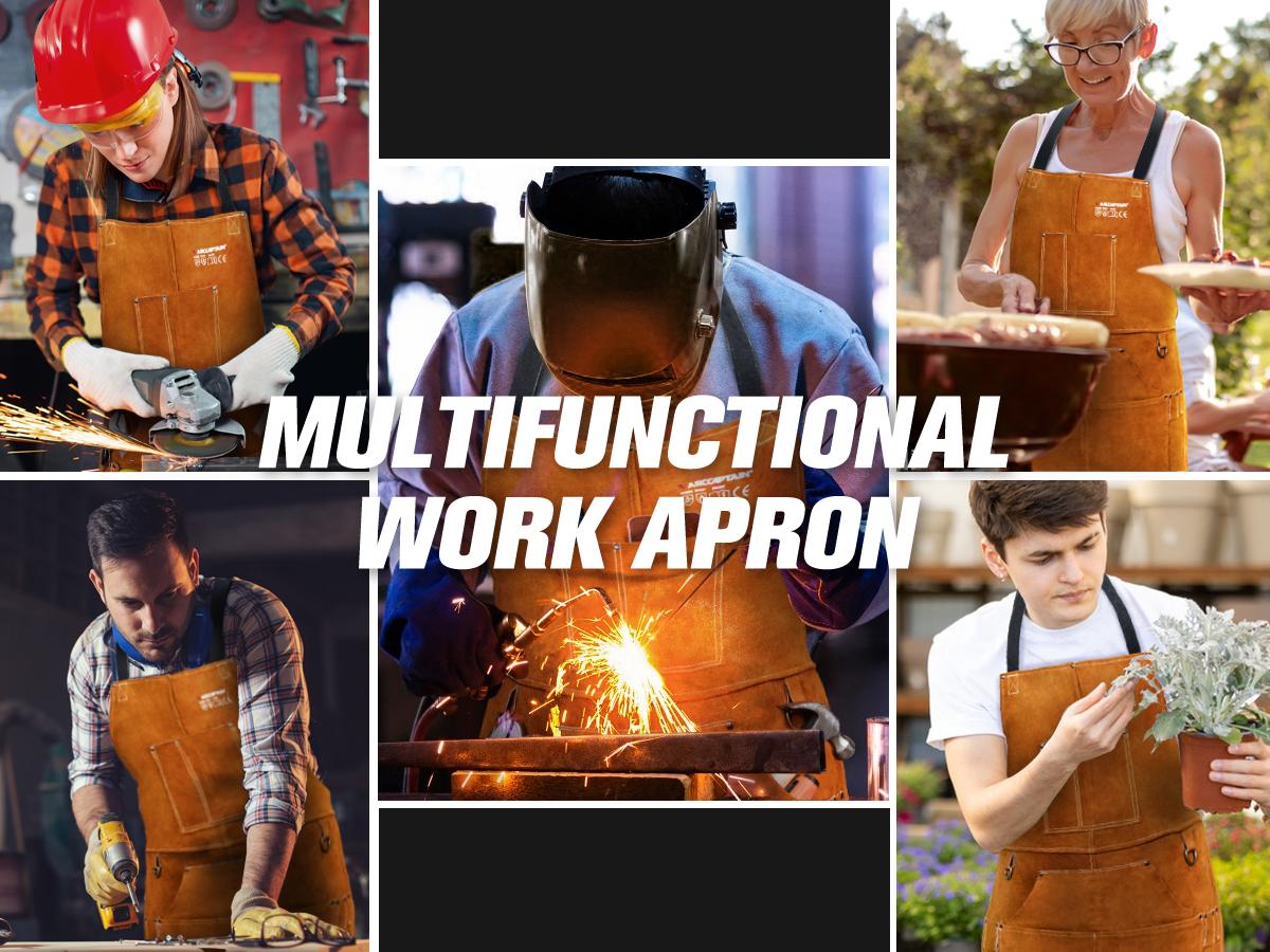 ARCCAPTAIN Leather Welding Work Apron 24" X 36" Heat Flame Resistant Cowhide Blacksmith Aprons with 6 Tool Pockets for Welders Men Women, Adjustable M to XXXL-Brown ARCCAPTAIN Leather Welding Work Apron 24" X 36" Heat Flame Resistant Cowhide Blacksmith Aprons with 6 Tool Pockets for Welders Men Women, Adjustable M to XXXL-Brown