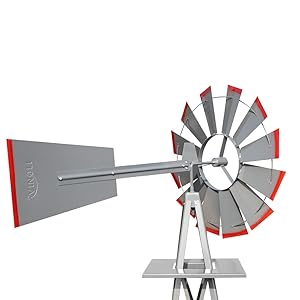 VINGLI 8FT Ornamental Windmill Backyard Garden Decoration Weather Vane, Heavy Duty Metal Wind Mill w/ 4 Legs Design, Grey